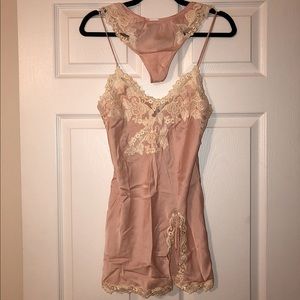 BNWOT La Perla Maison Silk Slip & Thong in Blush/Cream Lace